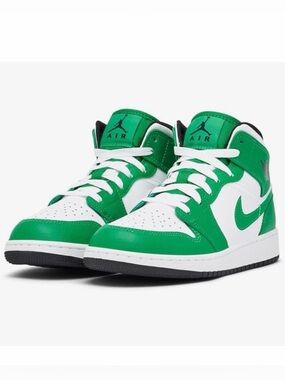 Nike Air Jordan 1 Mid Lucky Green Grade School Basketball Sneakers Shoes 6.5Y W8